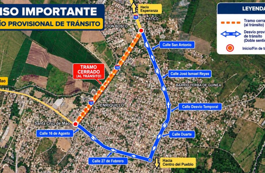 MOPC anuncia desvío temporal del tránsito en la avenida Benito Monción de Mao
